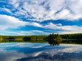 Pond Surrounded By Forest with Blue Sky Reflection in Water Royalty Free Stock Photo