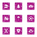 Forest protection icons set, grunge style