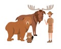 Forest ranger man cartoon and animals design Royalty Free Stock Photo