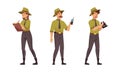 Forest rangers in khaki uniform working protecting and preserving nature vector illustration