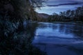 Forest river in autumn mountains at night Royalty Free Stock Photo