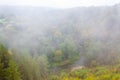 Forest river landscape draped in fog at autumn Royalty Free Stock Photo