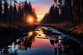 Forest river reflecting sunrise glow, sunrise and sunset wallpaper Royalty Free Stock Photo