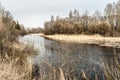 A forest river and the sky with clouds, cloudy weather in early spring Royalty Free Stock Photo