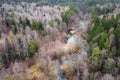Forest, river, aerial landscape. Nature at early spring. Treetops, aerial view Royalty Free Stock Photo