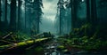 Forest road after heavy rain storm - AI generated image Royalty Free Stock Photo