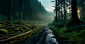 Forest road after heavy rain storm - AI generated image Royalty Free Stock Photo