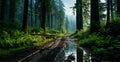 Forest road after heavy rain storm - AI generated image Royalty Free Stock Photo