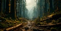 Forest road after heavy rain storm - AI generated image Royalty Free Stock Photo