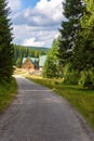 Forest road to Orle shelter in Jizera Mountains Royalty Free Stock Photo