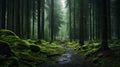 Enchanting Forest Path: Dark, Atmospheric, And Mesmerizing