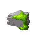 Forest rock with moss. Gray stone brocken in cartoon. Mountain part of natural design shape. Vector illustration