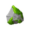 Forest rock with moss. Gray stone brocken in cartoon. Mountain part of natural design shape. Vector illustration