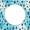 Forest round background with firs - illustration. Royalty Free Stock Photo