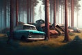 forest of rusting cars, cluttering up the landscape AI generation
