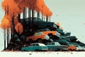forest of rusting cars, cluttering up the landscape AI generation