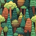 Forest seamless background featuring California redwood trees and giant sequoias.