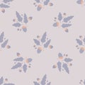 Forest seamless pale pattern with acorns and foliage from oak tree. Light lilac palette artwork