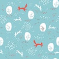 Forest seamless pattern with animals.