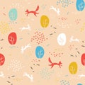 Forest seamless pattern with animals.