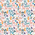 Forest seamless pattern with cute animals  bird, deer, bear, rabbit, hedgehog and owl Royalty Free Stock Photo