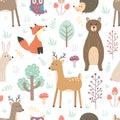 Forest seamless pattern with cute animals Royalty Free Stock Photo