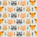 Forest seamless pattern with fox,raccoon, Bunny and Cat.