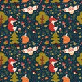 Forest seamless pattern. Vector background. Royalty Free Stock Photo