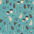 Forest Seamless Pattern. Vector Background with Nature Elements and Abstract Shapes.