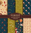 Forest seamless patterns. Vector collection.