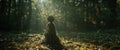 Forest Sentinel. A MossCovered Figure Standing in the Sunlight Dappled Woods Royalty Free Stock Photo