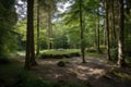 forest , with serene and tranquil forest setting, surrounded by birdsong