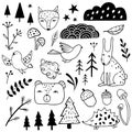 Forest set. Sketch style monochrome collection Royalty Free Stock Photo
