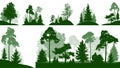 Forest set, trees in the park, silhouette isolated vector. Royalty Free Stock Photo