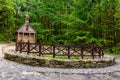 Forest shrine and spring of St. Francis in Swieta Katarzyna at tourist path to Lysica peak in Swietokrzyskie Mountains in Poland