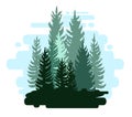 Forest silhouette scene. Landscape with coniferous trees. Beautiful blue view. Pine and spruce trees. Summer nature Royalty Free Stock Photo