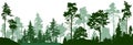 Forest silhouette trees. Evergreen coniferous forest with pines, fir trees, christmas tree, cedar, Scotch fir. Vector