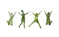 Forest silhouettes of people jumping with joy forest and environment conservation concept Royalty Free Stock Photo