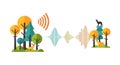 Forest soundscape visualization with deer and signal waves, nature communication concept Royalty Free Stock Photo