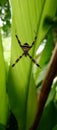 forest spider on turmeric leaves