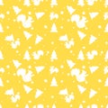 Forest squirrel and fir tree yellow seamless pattern. Vector background