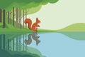 Forest Squirrel Gazing at Its Reflection in the Water, nature reflection concept Royalty Free Stock Photo
