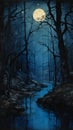 Forest Stream Full Moon Blue Reflections Courtesy Museum Cover B Royalty Free Stock Photo