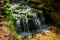 Beautiful forest stream, small waterfall