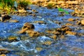 Forest stream running over rocks,river water view Royalty Free Stock Photo