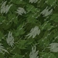 Forest style camouflage seamless pattern print. Shapes of foliage and branches