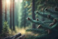 Forest and sunbeams passing through the trees. An atmospheric beautiful picture in the middle of the forest. Royalty Free Stock Photo