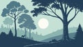 Forest Sunset Moonrise with Deer Silhouette, vector design Generative AI Royalty Free Stock Photo