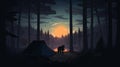 Forest Tent With Bear: Subtle Gradients And Dark Reflections