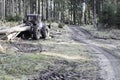 Forest tractor transporter in woods Royalty Free Stock Photo